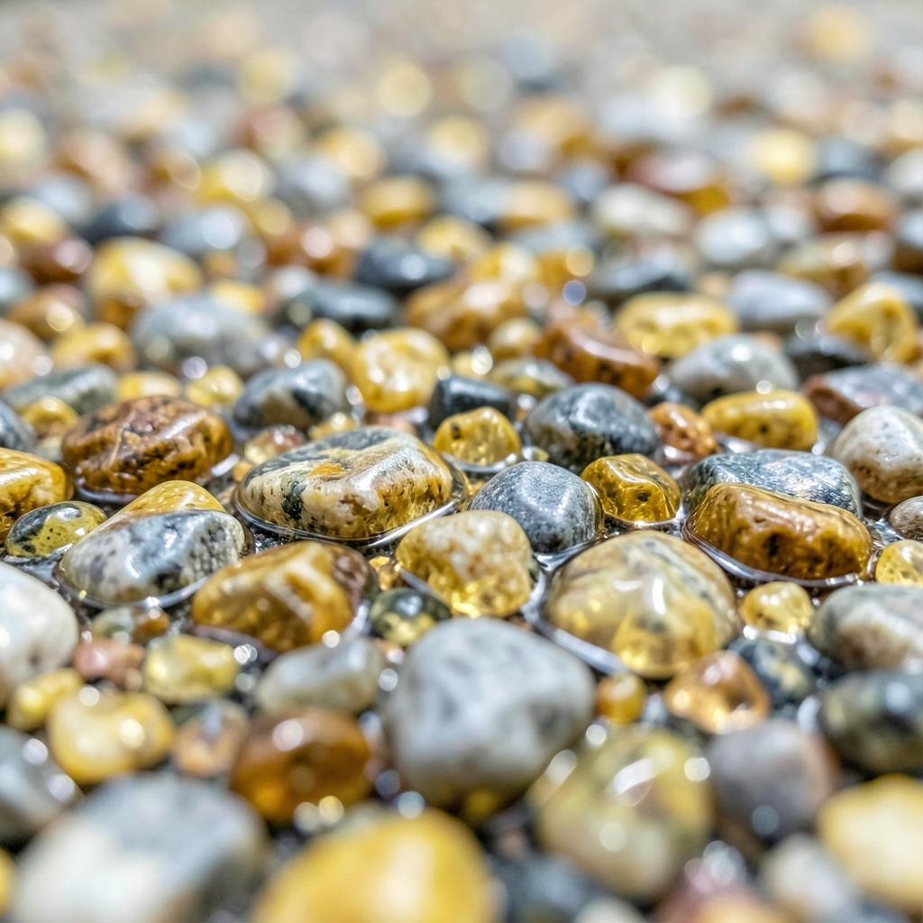 Close-up of golden and grey resin bound aggregate